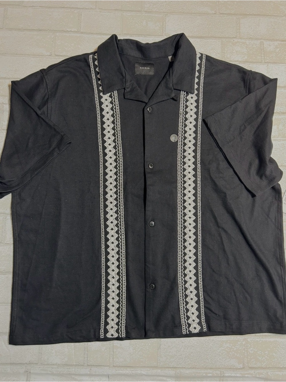 PacSun Black Cuban Collar Embroidered Vacation Shirt XL